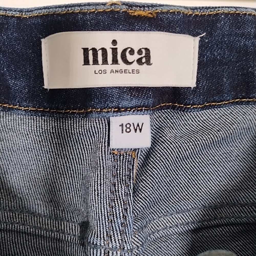 Mica Los Angeles Womens 18W Jeans Dark Wash High Rise Distressed Frayed Bootcut - Picture 2 of 9